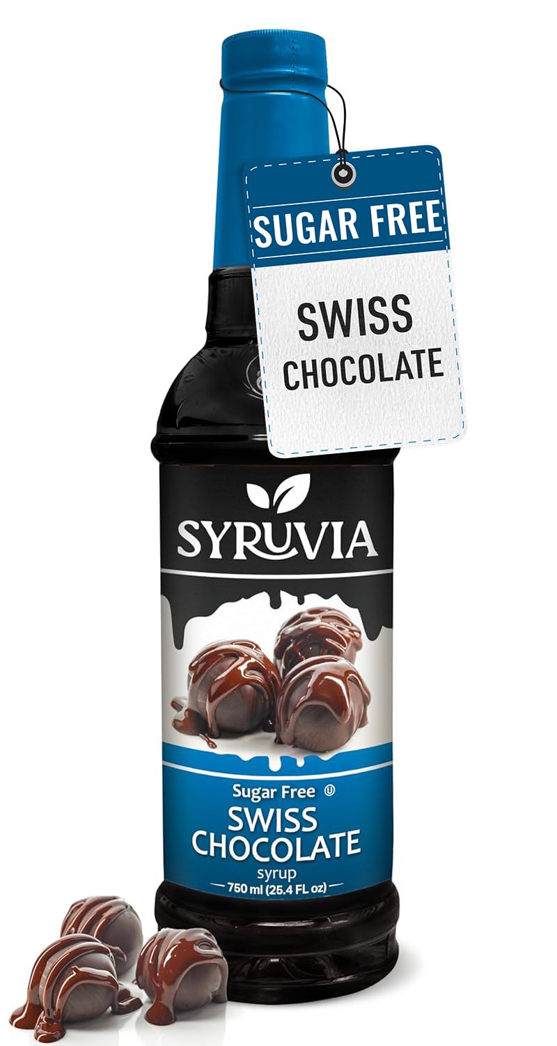 Syruvia Sugar Free Coffee Syrup, Swiss Chocolate Flavored Syrup for Drinks, Lattes, and Desserts – 25.4 fl oz