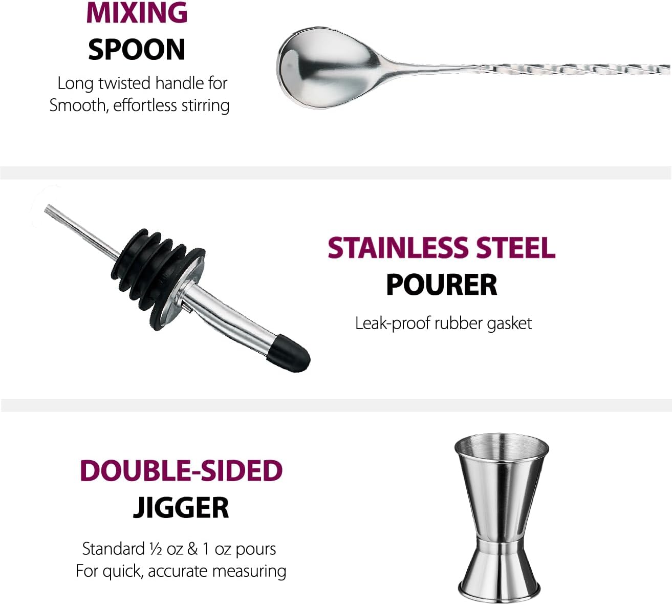 Cocktail Shaker Set - 17 Piece Stainless Steel Bartender Kit, Drink Martini Shaker, Home Bar Accessories, Cocktail Kit, Stainless Steel Bar Set, Shakers Bartending