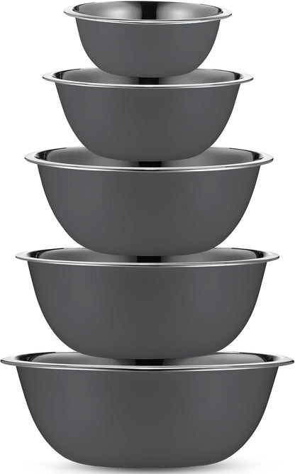 WHYSKO Meal Prep Stainless Steel Mixing Bowls Set, Home, Refrigerator, and Kitchen Food Storage Organizers | Ecofriendly, Reusable, Heavy Duty (Gray)