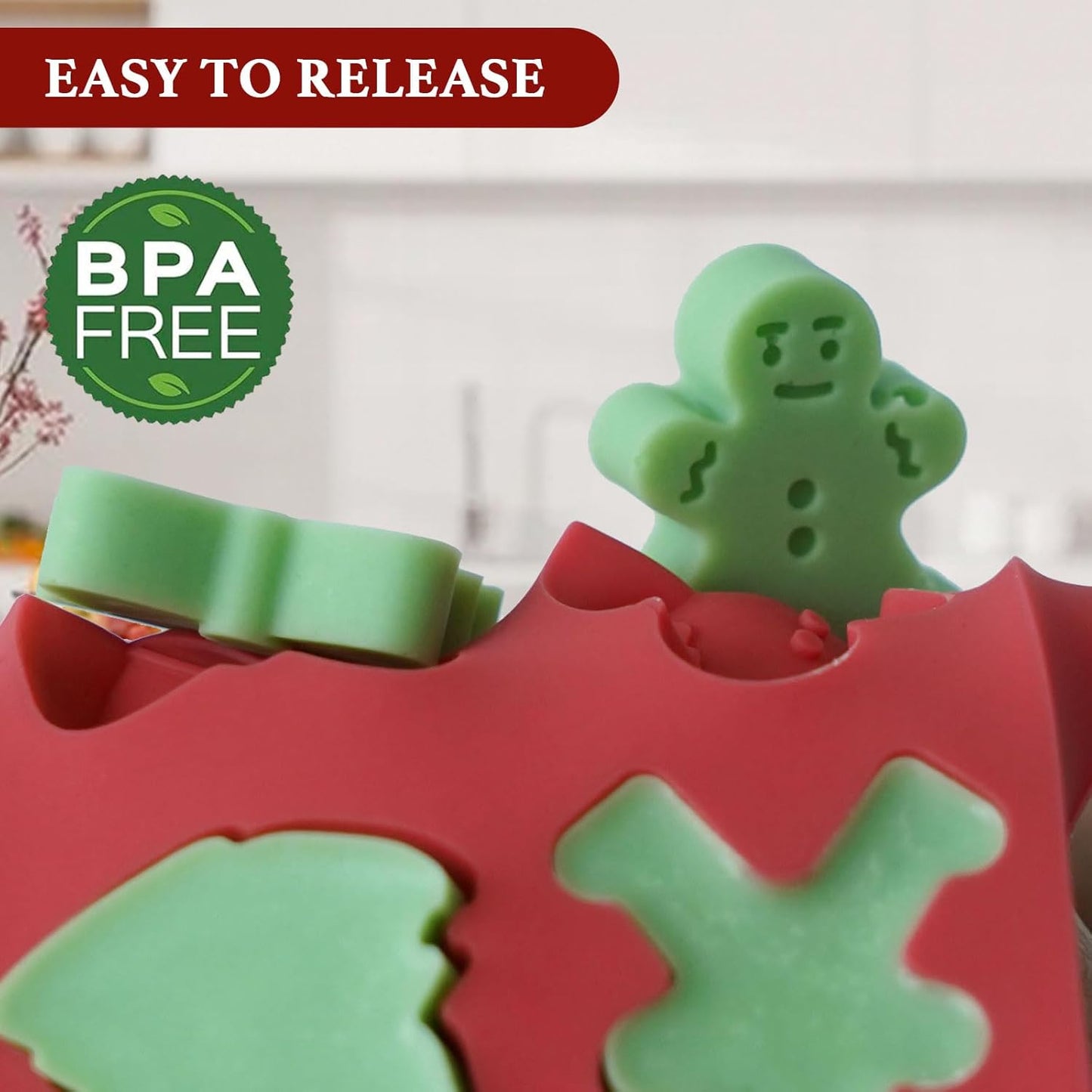 HKNMTT Mini Christmas Candy Molds, Silicone 72 Cavity Chocolate Mold, Tree Santa Snowman Stocking Bell Gingerbread Shape Gummy Making Set, Food Grade for Gifts Cookies Dog Treats