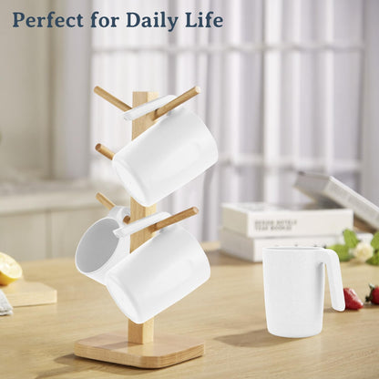 Wrova Wheat Straw Cups with Handles 16oz -Plastic Cups Reusable Set of 6-Unbreakable Coffee Mugs- Microwave & Dishwasher Safe Mug-Ideal Plastic Mugs for Tea,Coffee,Camping,RV-White