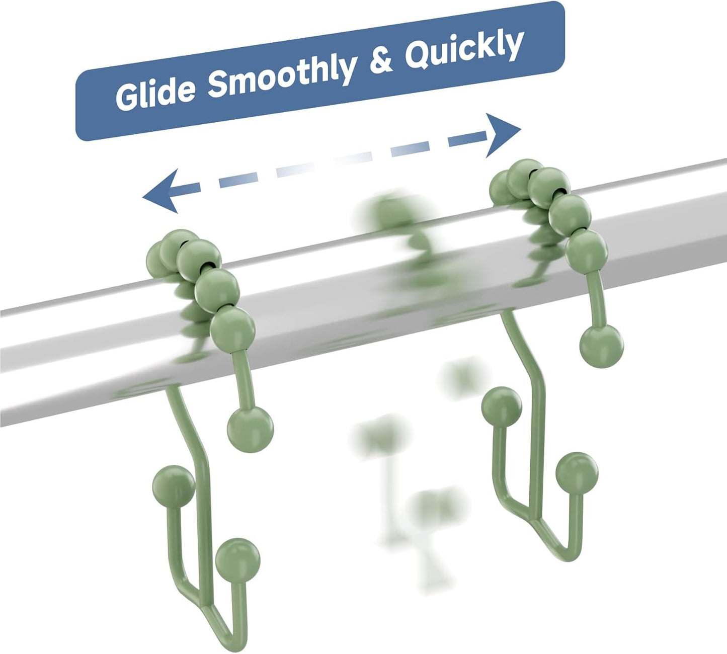 Titanker Shower Curtain Hooks Rings, Rust-Resistant Metal Double Glide Shower Hooks for Bathroom Shower Rods Curtains, Set of 12 Hooks - Sage Green