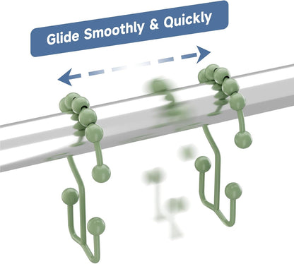 Titanker Shower Curtain Hooks Rings, Rust-Resistant Metal Double Glide Shower Hooks for Bathroom Shower Rods Curtains, Set of 12 Hooks - Sage Green