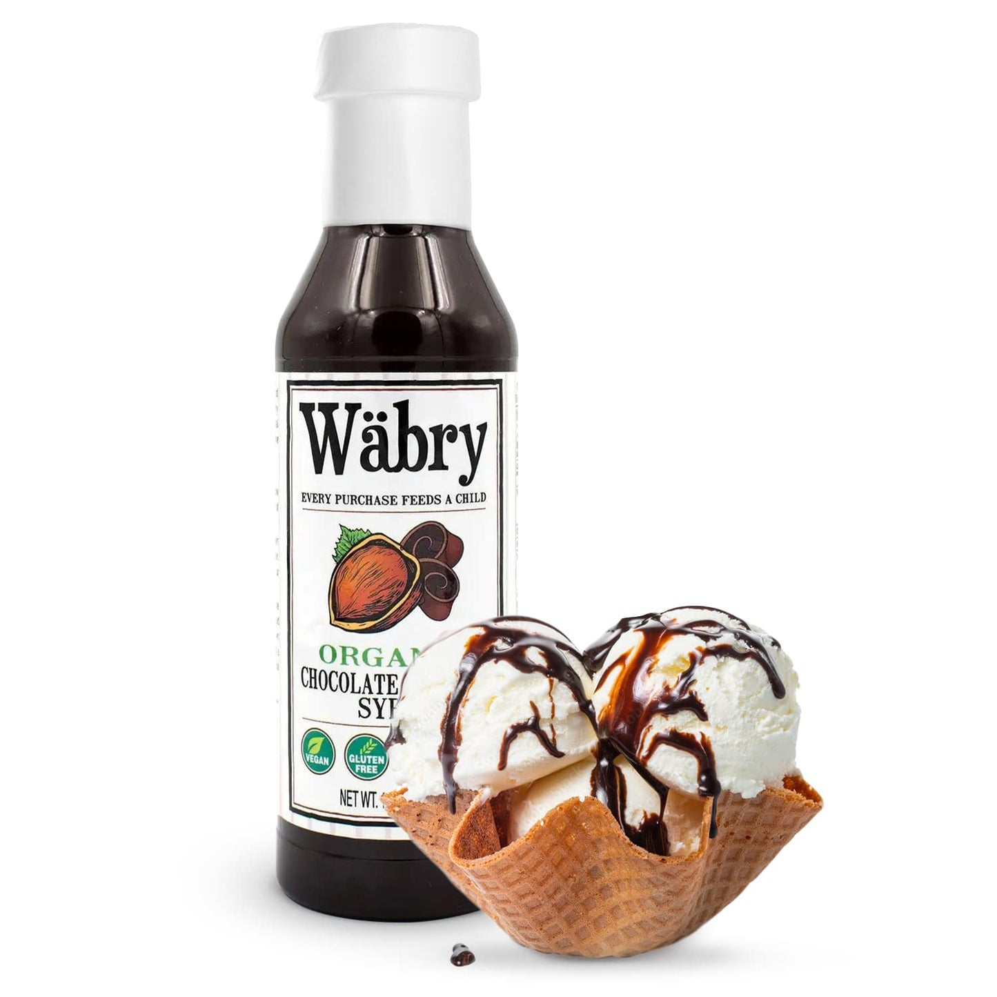 Wäbry Organic Chocolate Hazelnut Syrup – 15.5oz (439g), Natural Chocolate Syrup for Pancakes and Waffles, Drinks and Ice cream, Vegan Mocha Syrup for Coffee, Non-GMO & Dye-Free – BPA Free Bottle