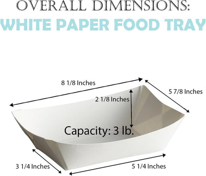 Angel's Peel Lounge White Paper Food Tray- Grease-Resistant and Microwavable- Heavy Duty Paper Trays Great for Tacos, Nachos, Fries, BBQ's, Picnics, Carnivals and Parties (3 lb) Pack of 100