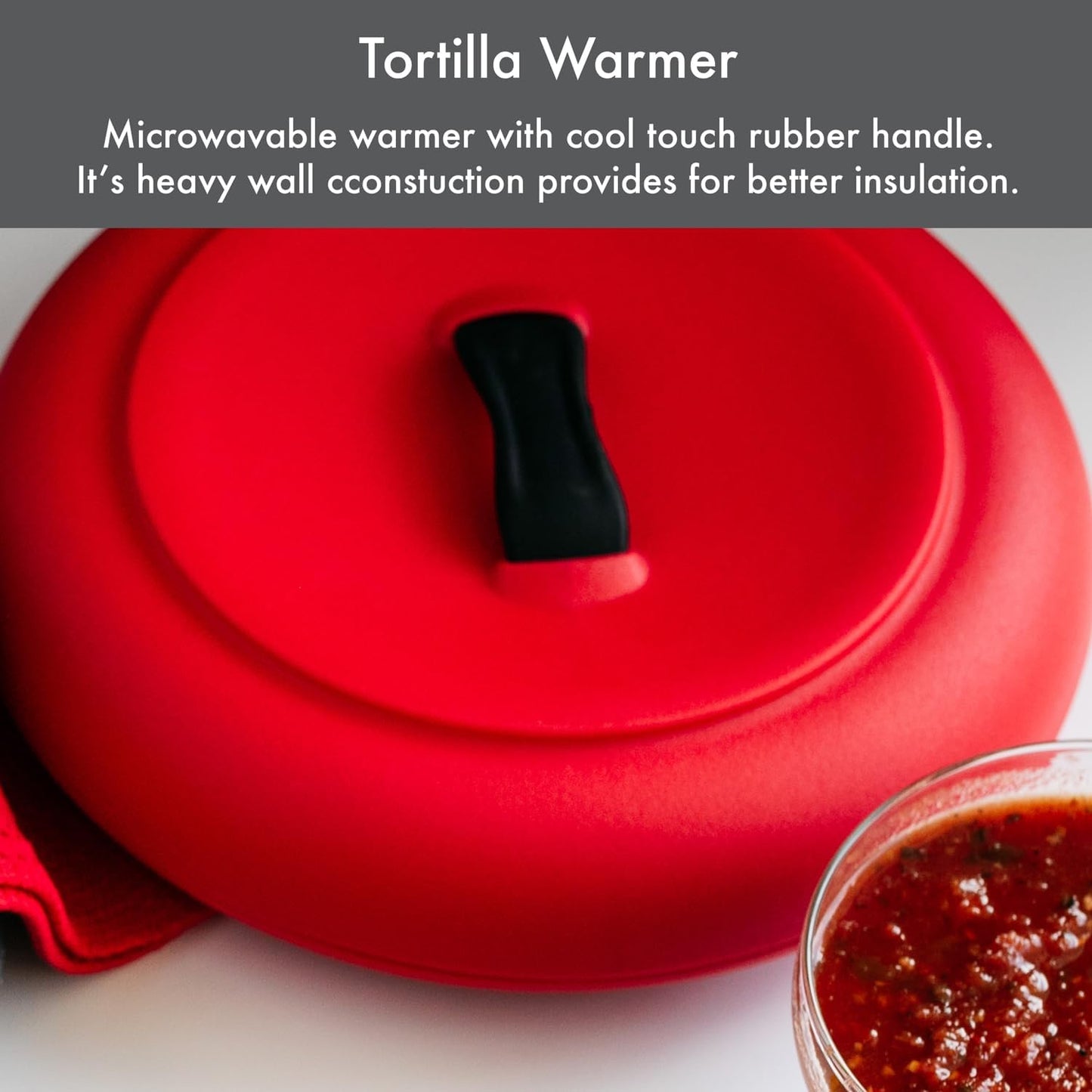 Dexas Tortilla Warmer 8.5x8.5x2.5 Inches, Microwavable Tortilla Warmer, Red Color, Perfect for Warming Tortillas, Bread, Pancakes, Cornbread, Food Warmers, Durable Microwave Tortilla Warmer