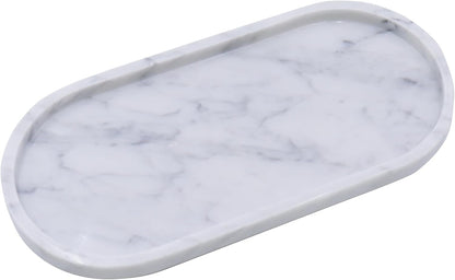 OOBOOB Oval Natural Marble Bathroom Tray for Decor Countertop, Marble Vanity Tray for Candles Perfume, Jewelry, Cosmetics, Elegant Vanity Organizer for Jewelry, Perfume