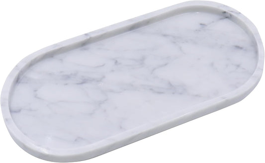 OOBOOB Oval Natural Marble Bathroom Tray for Decor Countertop, Marble Vanity Tray for Candles Perfume, Jewelry, Cosmetics, Elegant Vanity Organizer for Jewelry, Perfume