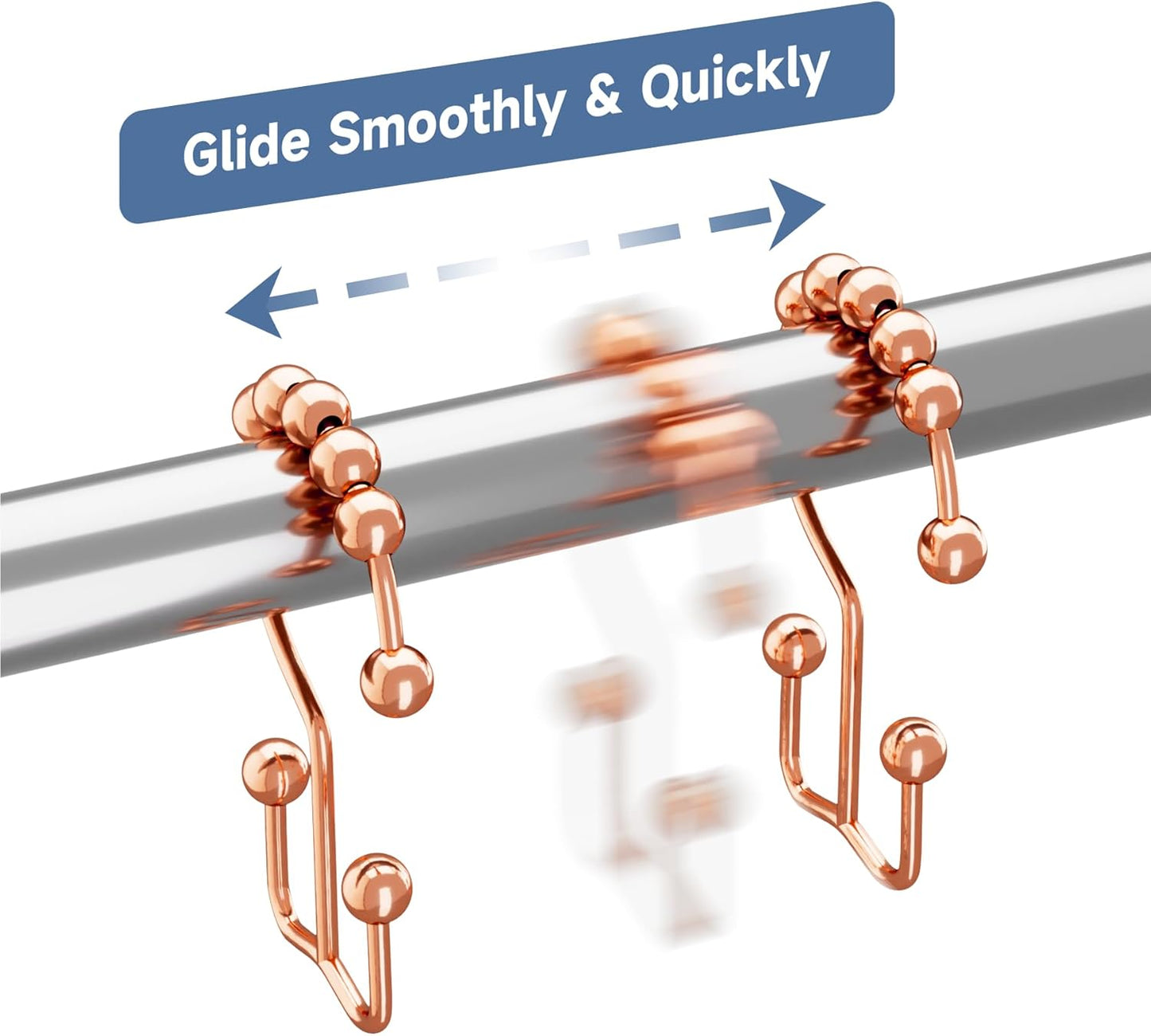 Titanker Shower Curtain Hooks Rings Rust Resistant Metal Double Glide Shower Hooks Rings for Bathroom Shower Rods Curtains, Set of 12 Hooks - Rose Gold