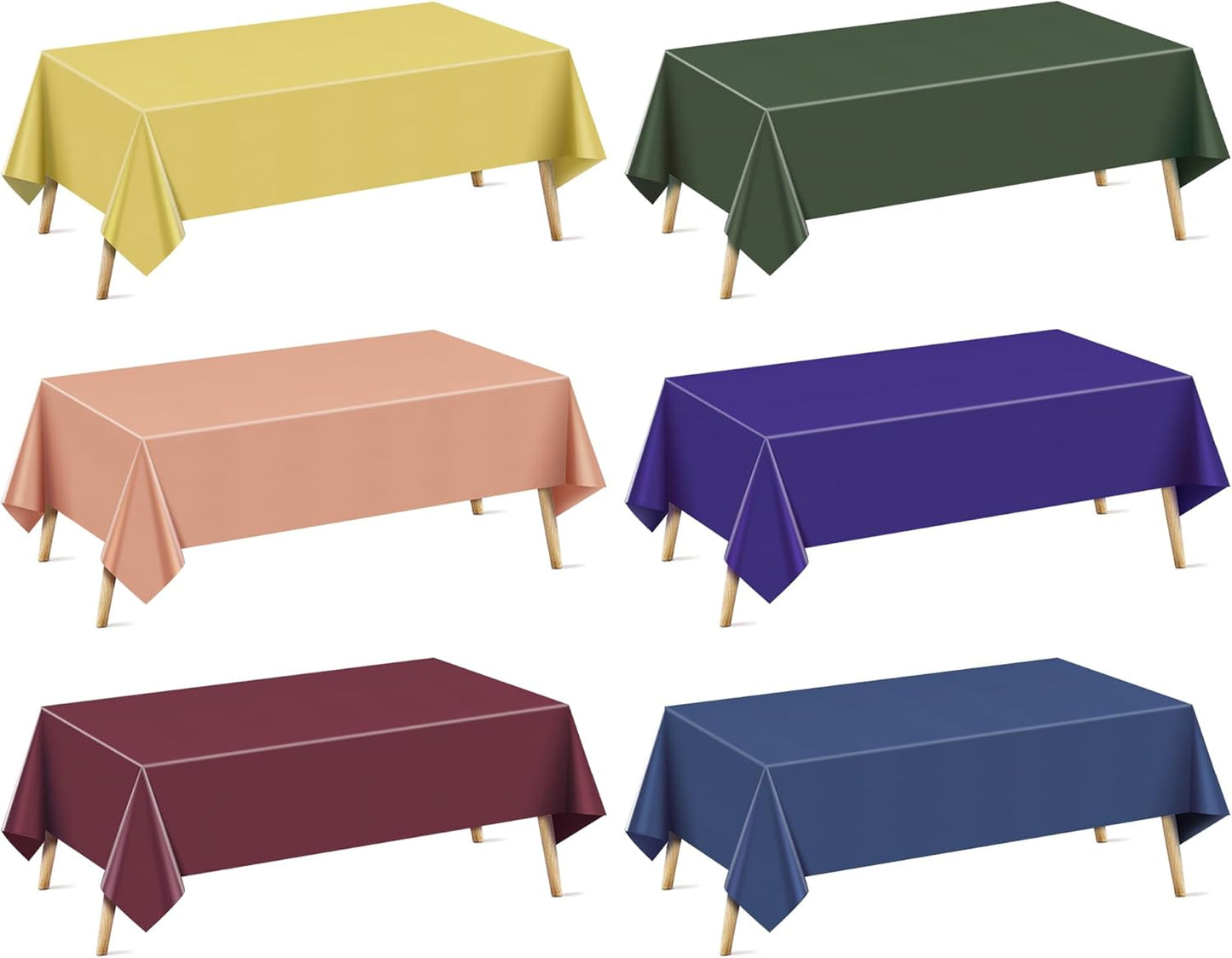 6 Pieces Dark Series Rectangle Tablecloth, 54x72 Solid Color Waterproof & Spillproof Disposable Plastic Table Cover, Durable Party Tablecloth for Dining, Buffet, Picnic, Outdoor Events