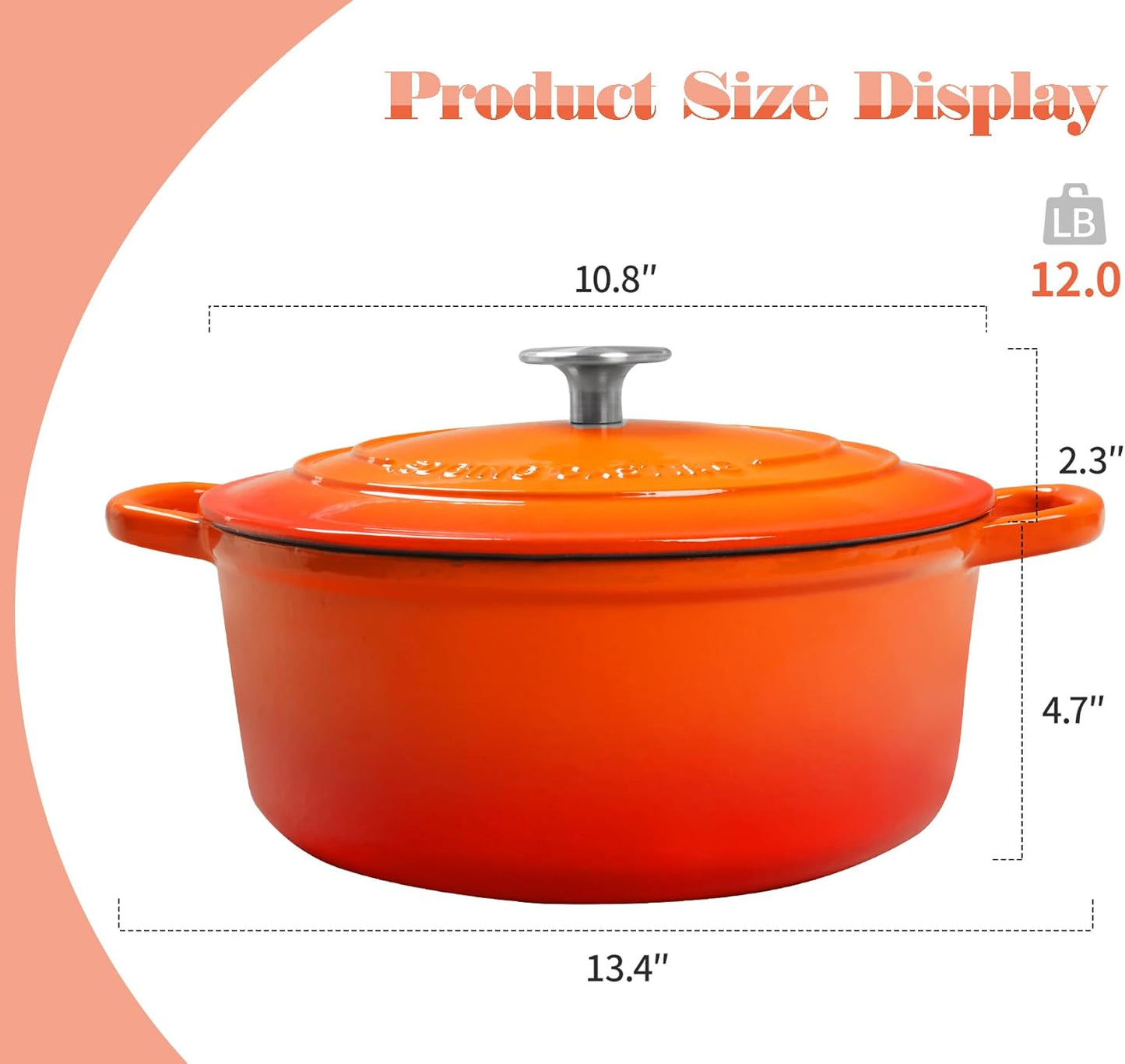 Enameled Cast Iron Dutch Oven, 5.5 Quart, Round Cast Dutch Ovens Pot with Lid Dual Handle for Bread Baking, Oven Safe up to 500°F, Orange
