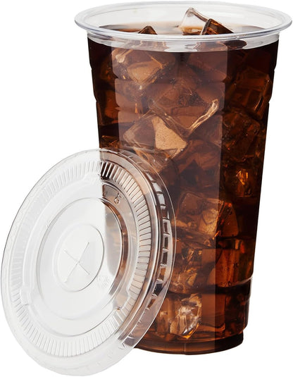 YEEHAW 24 oz. - 100 Pack Clear Plastic Cups With Lids, Disposable Iced Coffee Cups with Flat Lids, Crystal Smoothie Cup for Party, Lemonade Stand, Cold Drinks, Juice, Milkshake