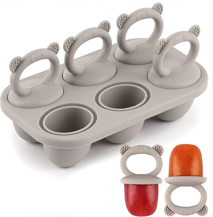 Moukiween Toddler Popsicle Molds Baby Food Storage Containers Suitable for Fresh Frozen Fruit Puree and Yogurt Ice Cream with Handle Food Freezer Trays (Grey)