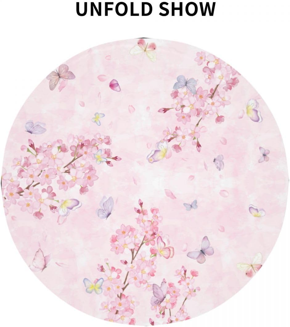 Cherry Blossom Tablecloth, Watercolor Pink Floral Butterfly Seasonal Farmhouse Water Resisitant Wipeable Table Cover for Dining Kitchen Living Room Home Party Holiday Decor 36 inch Round