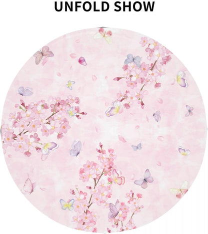 Cherry Blossom Tablecloth, Watercolor Pink Floral Butterfly Seasonal Farmhouse Water Resisitant Wipeable Table Cover for Dining Kitchen Living Room Home Party Holiday Decor 36 inch Round