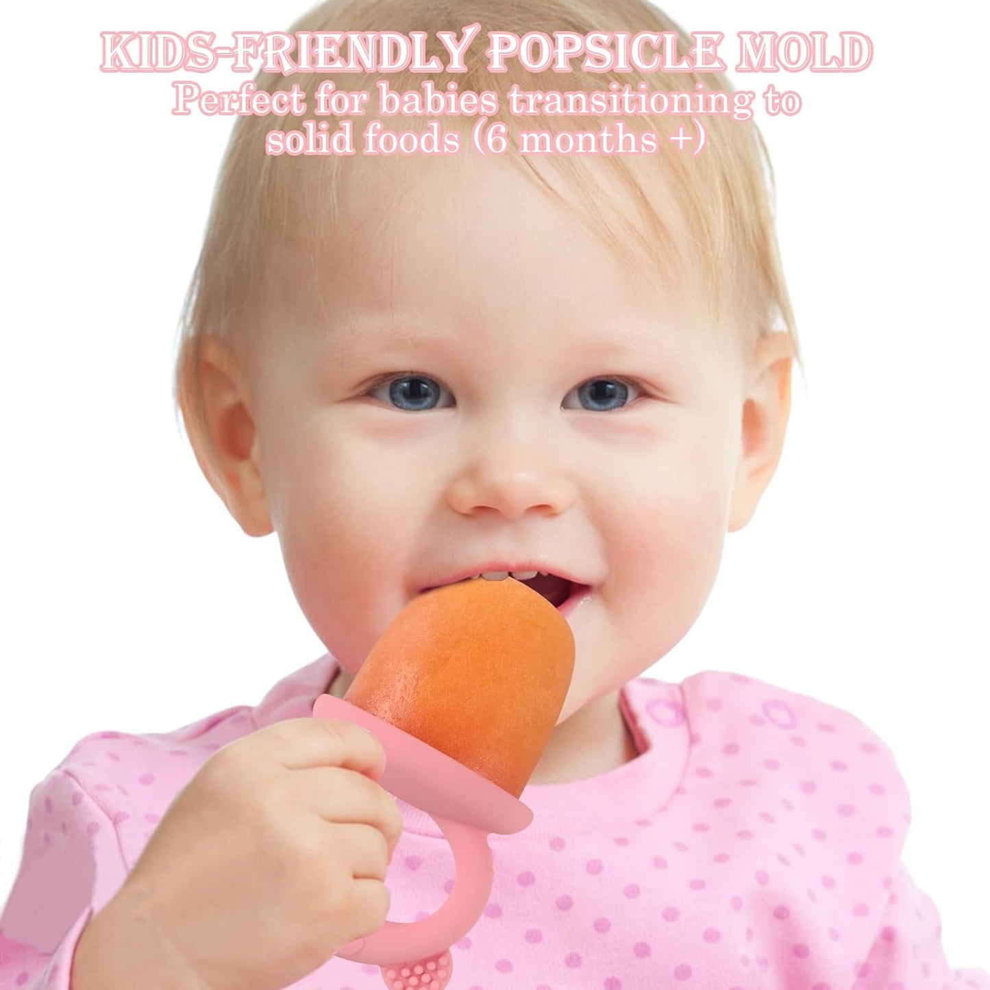 Moukiween Toddler Popsicle Molds Baby Food Storage Containers Suitable for Fresh Frozen Fruit Puree and Yogurt Ice Cream with Handle Food Freezer Trays (Pink)