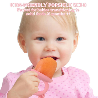 Moukiween Toddler Popsicle Molds Baby Food Storage Containers Suitable for Fresh Frozen Fruit Puree and Yogurt Ice Cream with Handle Food Freezer Trays (Pink)