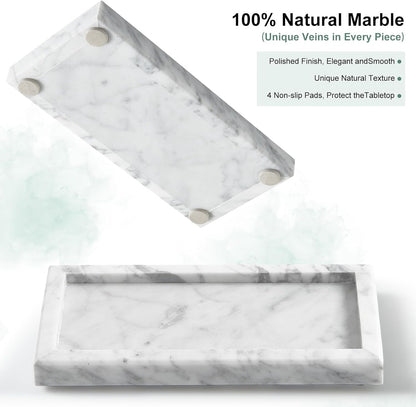 Natural Small Marble Vanity Tray, Luxury Stone Organizer for Bathroom & Kitchen | Holds Soap Dispenser, Jewelry, Perfume | Non-Resin, Non-Ceramic Décor