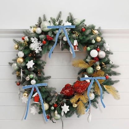 SIMISI RIBBON 24Pcs Light Blue Christmas Velvet Ribbon Bows Decorations Xmas Ornaments Vintage Decor for Tree, Wreath, Garland (3/8'' Width, 5 * 7 inch)