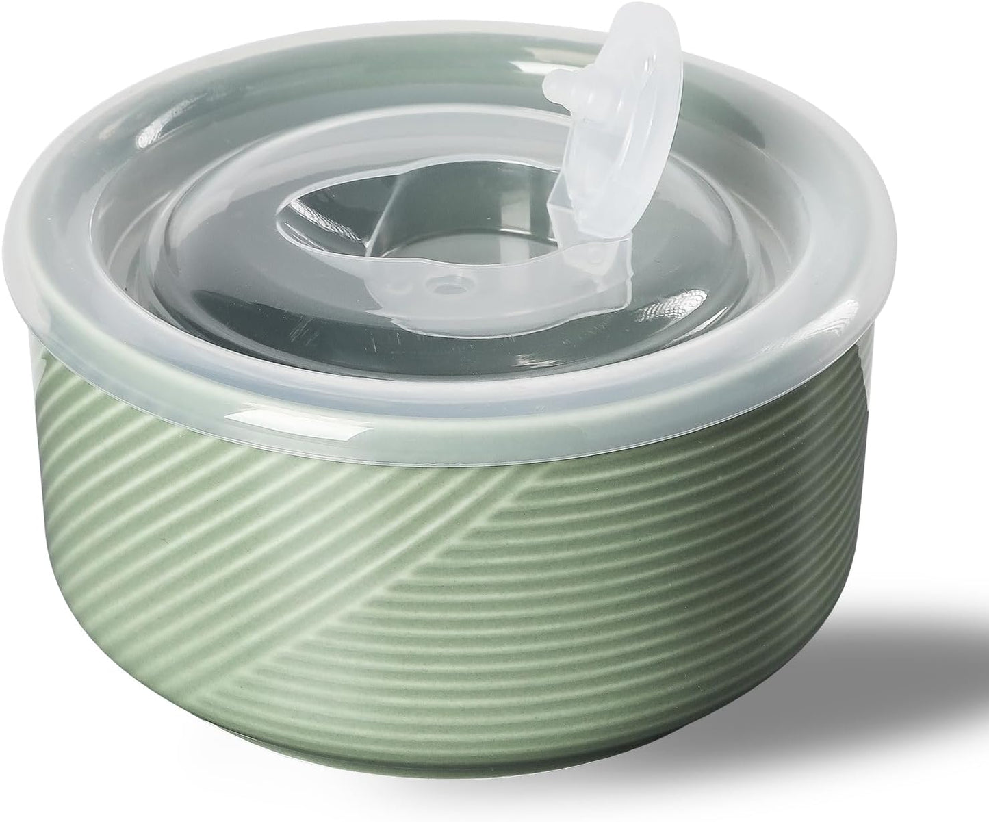 Ceramic Bowl with Lid: 20 oz Microwave Safe Food Storage Container for Soup, Salad, Cereal, Leftovers, Meal Prep, Lunch, Picnic, Camping, Serving - Airtight, Green, 1 PCS