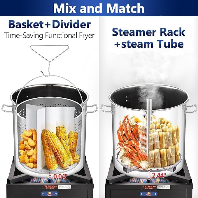 ARC 84quart Large Stainless Steel Stockpot with 48 inch Mixing Paddle for Seafood Boiler Crawfish Pot with Basket and Steam Rack, Stir Paddle for Large Batch Cooking Crab Lobster Shrimp, and Tamales