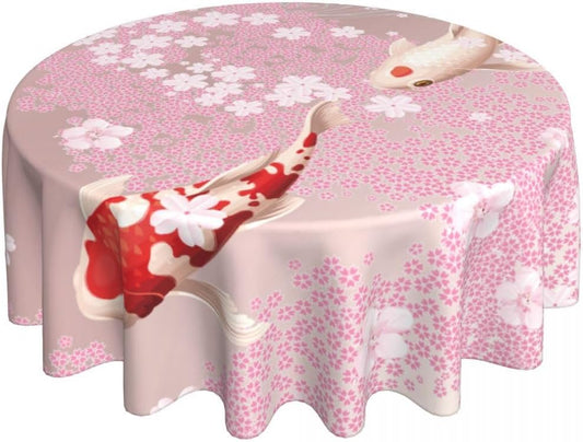 Cherry Blossom Tablecloth, Pink Floral Watercolor Japanese Asian Style Farmhouse Water Resisitant Wipeable Table Cover for Dining Kitchen Living Room Home Party Holiday Decor 36 inch Round