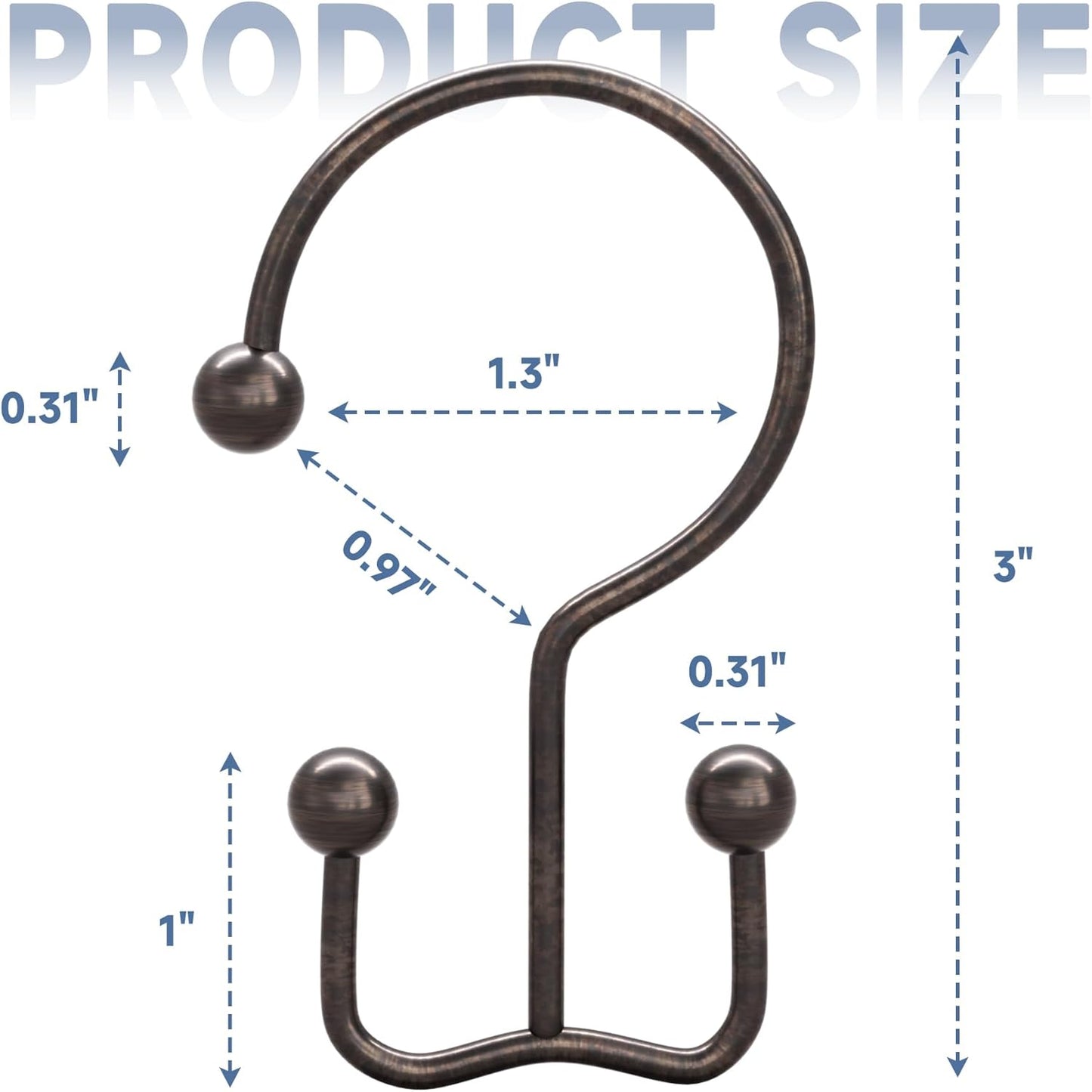 Titanker Shower Curtain Hooks Bronze, Minimalist Simple Double Glide Shower Curtain Rings, Rust Proof Metal Shower Hooks Rings for Bathroom Shower Rods Curtains, Set of 12 Hooks