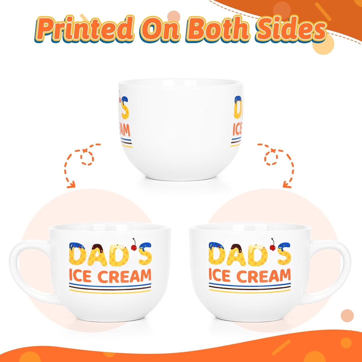 YHRJWN Dad Gifts for Fathers Day from Daughter Son, Gifts for Dad, Dad's Ice Cream Bowl Scoop Shovel Spoon Set, Daddy Birthday Fathers Day Christmas Gift, 16 Oz White