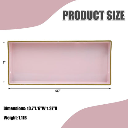 Pink Vanity Tray with Handles, Decorative Tray Desktop Storage Organizer for Bathroom, Living Room, 5.9"*13.7"