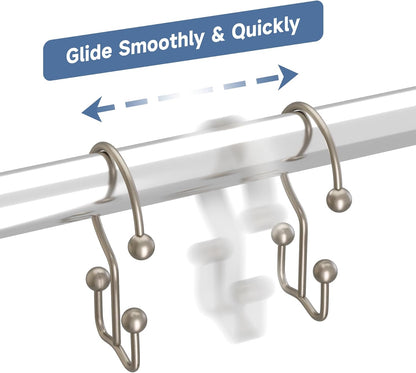 Titanker Shower Curtain Hooks Matte Nickel, Minimalist Simple Double Glide Shower Curtain Rings, Rust Proof Metal Shower Hooks Rings for Bathroom Shower Rods Curtains, Set of 12 Hooks