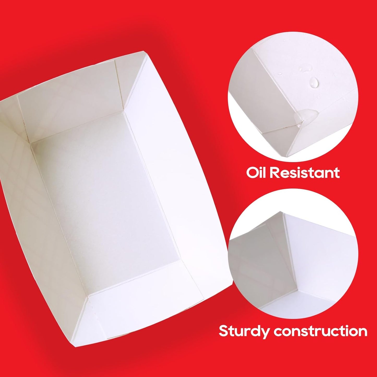 ECOLipak 100 Pack 3lb Paper Food Tray Red, Disposable Paper Boats, Food Holder Trays, Serving Boats for Taco Nacho Hot Dog Snack Fries Dessert Popcorn Sauce