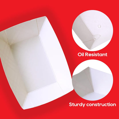 ECOLipak 100 Pack 3lb Paper Food Tray Red, Disposable Paper Boats, Food Holder Trays, Serving Boats for Taco Nacho Hot Dog Snack Fries Dessert Popcorn Sauce
