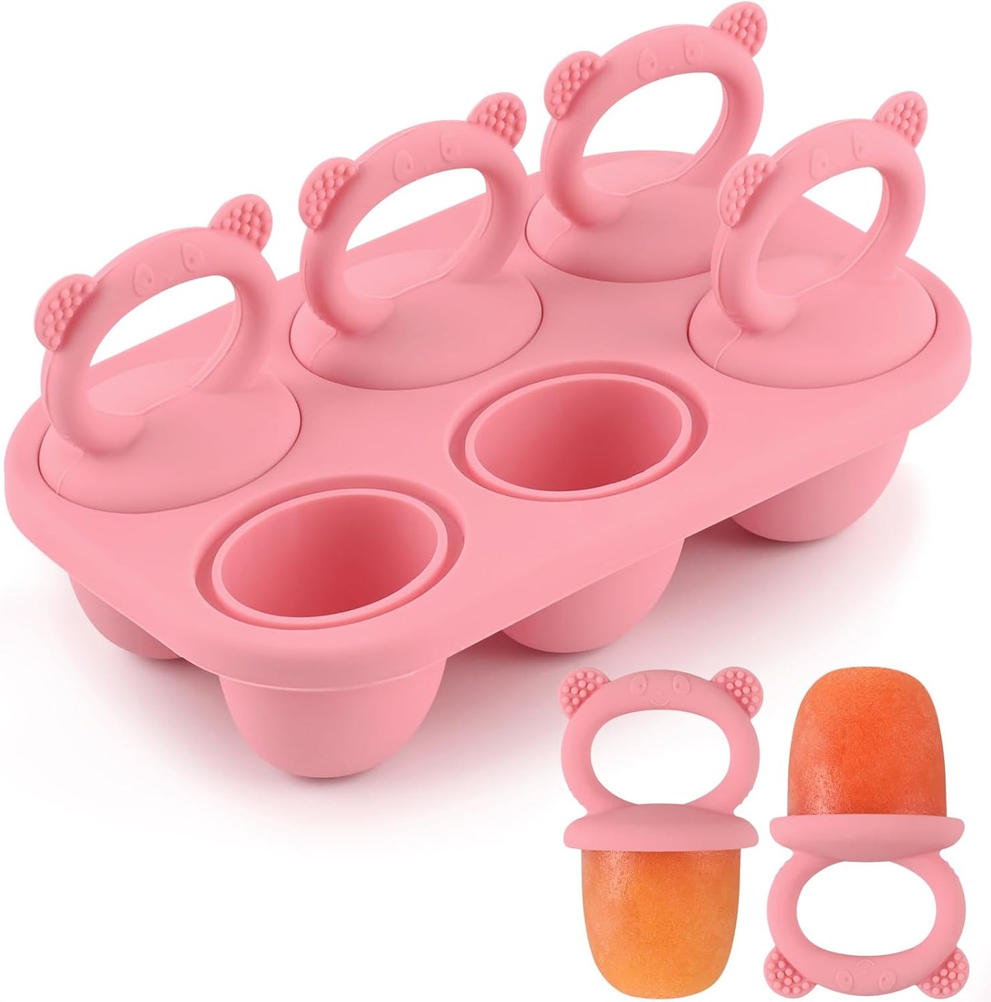 Moukiween Toddler Popsicle Molds Baby Food Storage Containers Suitable for Fresh Frozen Fruit Puree and Yogurt Ice Cream with Handle Food Freezer Trays (Pink)