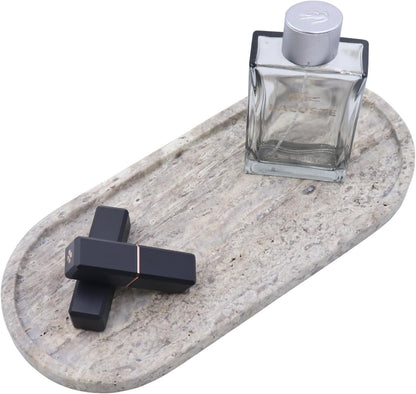 OOBOOB Oval Natural Marble Tray,Elegant Vanity Organizer for Jewelry, Perfume, Decorative Serving Tray for Coffee, Tea, or Dining Table Centerpiece,Countertop Storage Organizer for Home Bathroom
