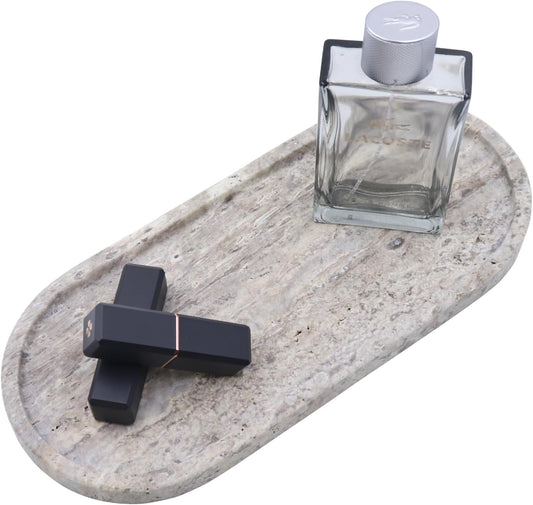 OOBOOB Oval Natural Marble Tray,Elegant Vanity Organizer for Jewelry, Perfume, Decorative Serving Tray for Coffee, Tea, or Dining Table Centerpiece,Countertop Storage Organizer for Home Bathroom