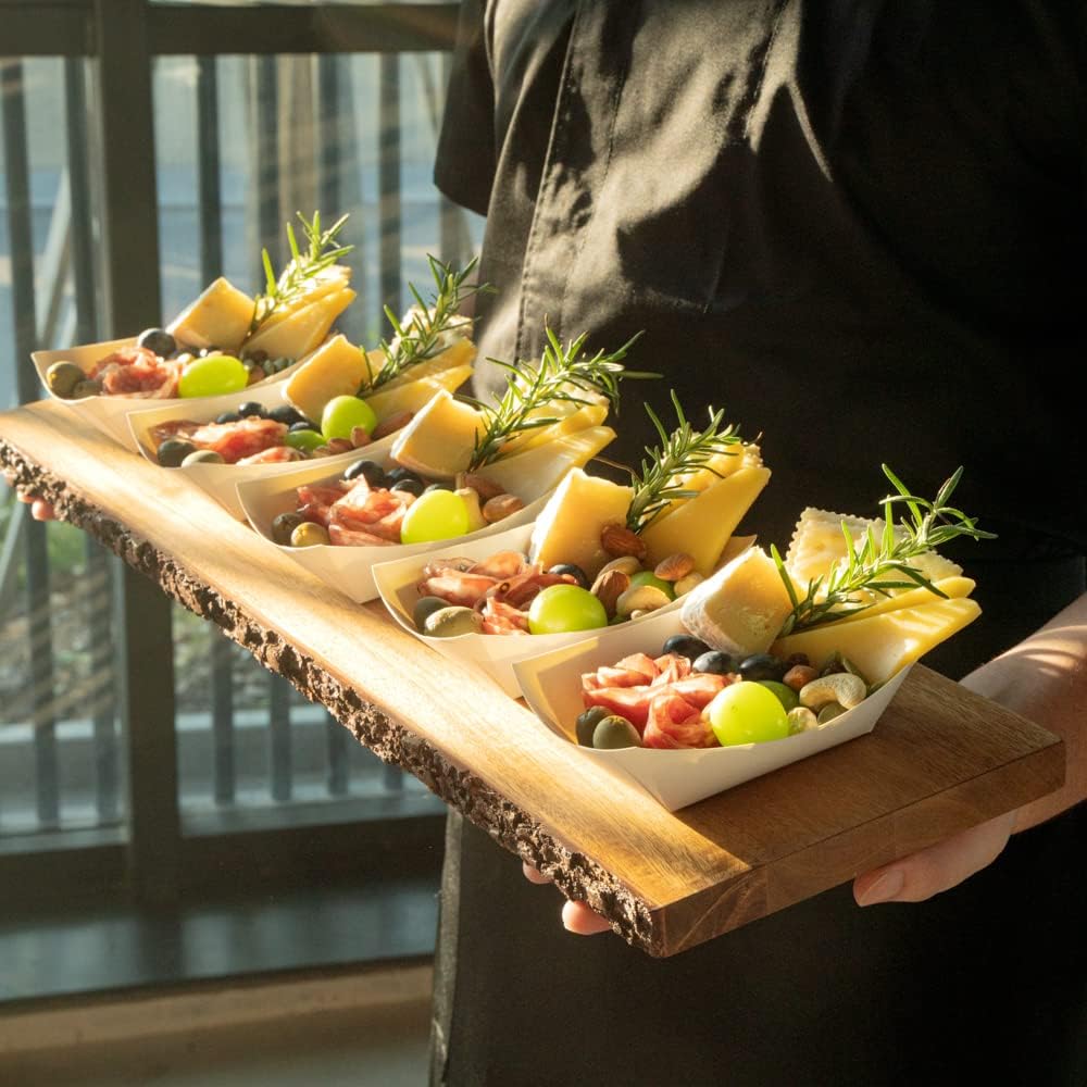 Restaurantware Bio Tek 6 Ounce Boat Paper Boats 50 Disposable #40 Food Trays - PE Lining Durable White Paper Food Baskets For Concession Stands Picnics or Fairs Stackable