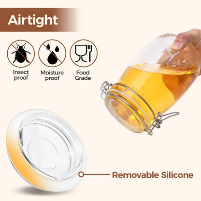 ComSaf Airtight Glass Canister Set of 3 with Lids 34oz Food Storage Jar Round - Storage Container with Clear Preserving Seal Wire Clip Fastening for Kitchen Canning Cereal,Pasta,Sugar,Beans,Spice