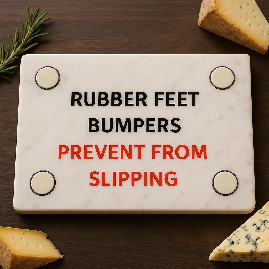 KC KULLICRAFT 8×12 Inches White Marble Cheese & Charcuterie Serving Board – Natural Marble Cutting Board & Pastry Slab with Non‑Slip Feet – Premium Stone Kitchen Tray Gift.