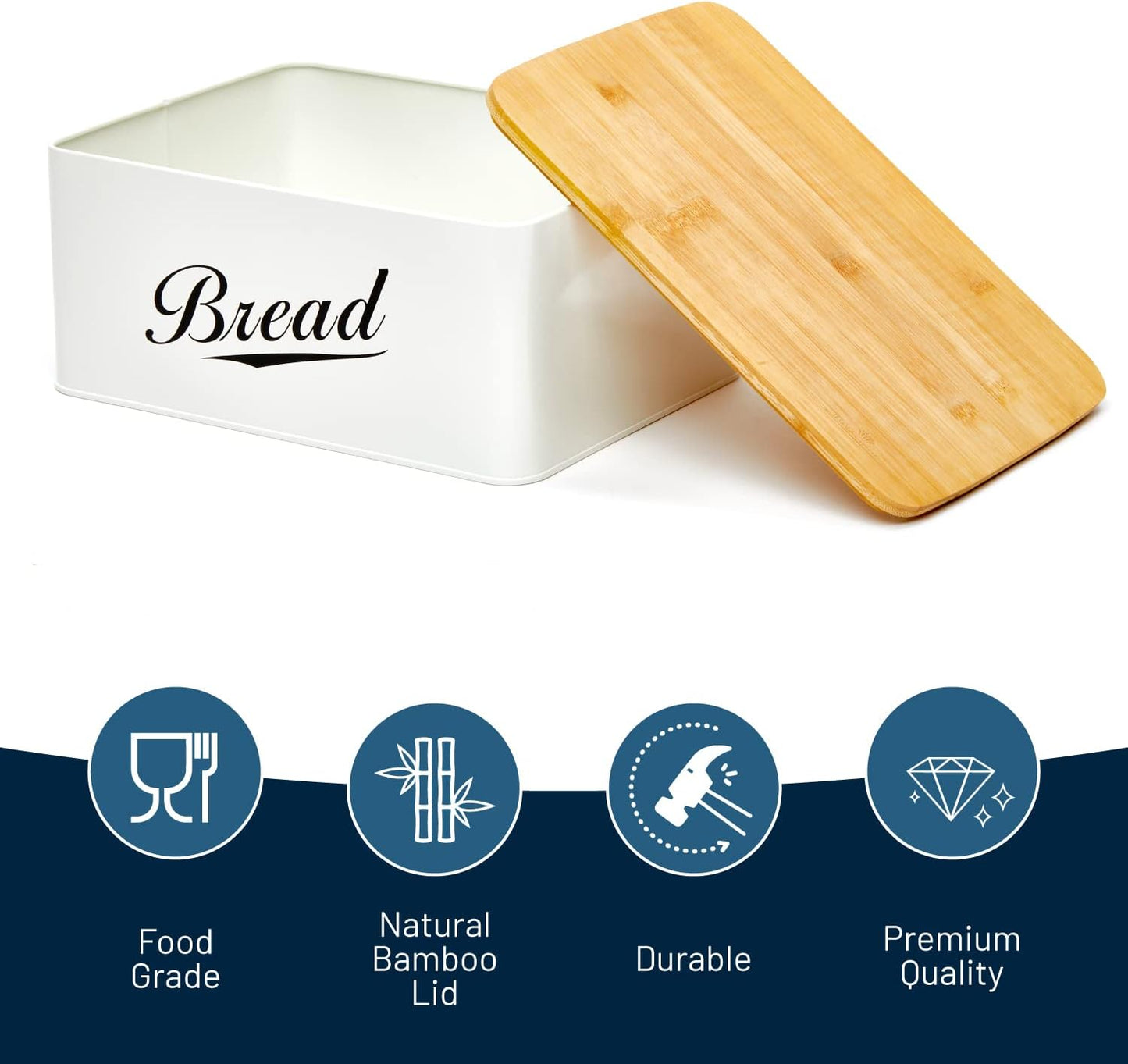 RoyalHouse Modern Metal Bread Box with Bamboo Cutting Board Lid, Bread Storage Container for Kitchen Counter, Vintage Kitchen Decor Organizer