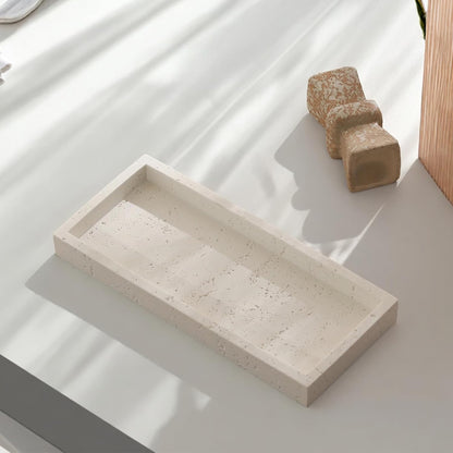 Jewelry Tray Bathtub, Resin Stone Look Decorative Perfume Tray, Bathroom Marble Vanity Organizer Plate Holder for Ring Soap Towel Small Things on Kitchen Sink Countertop (Off White, Small)