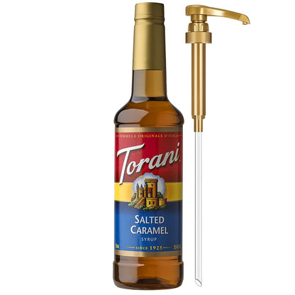 Torani Coffee Syrup, Salted Caramel Flavored Syrup for Drinks, Pump Included, 25.4 Fl Oz