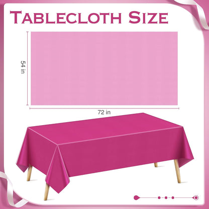 6 Pieces Pink Series Rectangle Tablecloth, 54x72 Solid Color Waterproof & Spillproof Disposable Plastic Table Cover, Durable Party Tablecloth for Dining, Buffet, Picnic, Outdoor Events