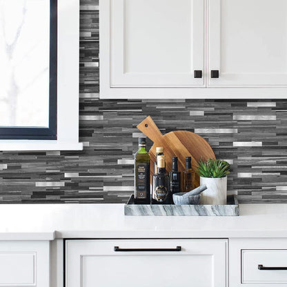 AULIGET Peel and Stick Backsplash, Black & Grey Wood Look PVC Mixed Metal Stick on Bathroom Backsplash, 2