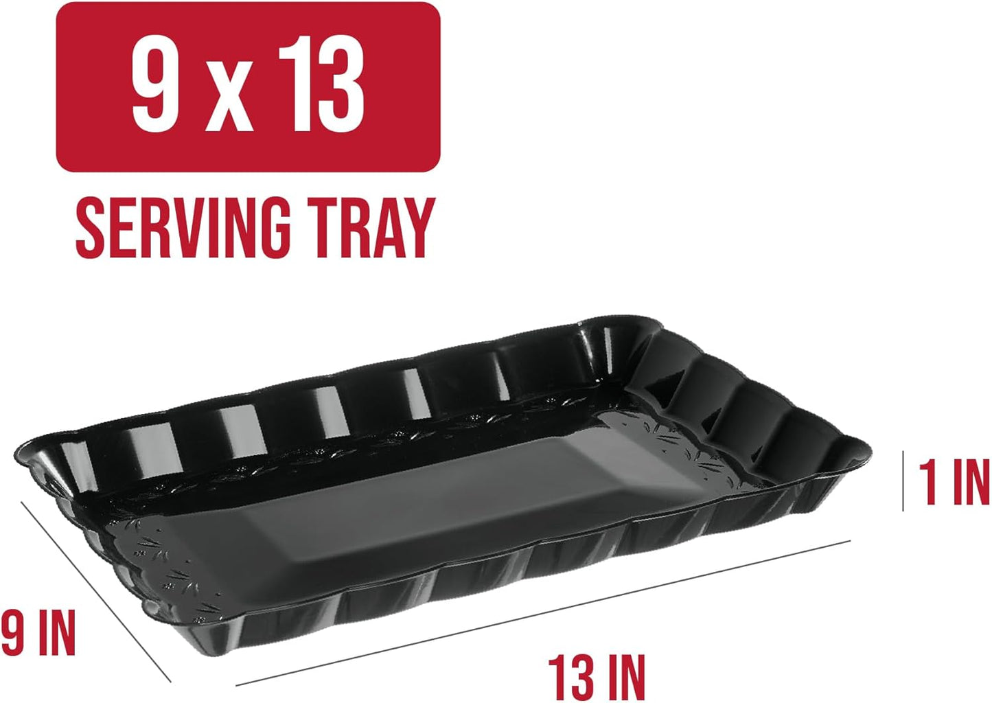 Plasticpro Plastic Serving Trays - Serving Platters Rectangle 9X13 Disposable Party Dish Includes 8 Black Trays