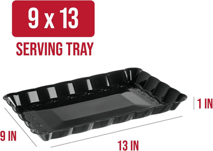 Plasticpro Plastic Serving Trays - Serving Platters Rectangle 9X13 Disposable Party Dish 12 Black Trays