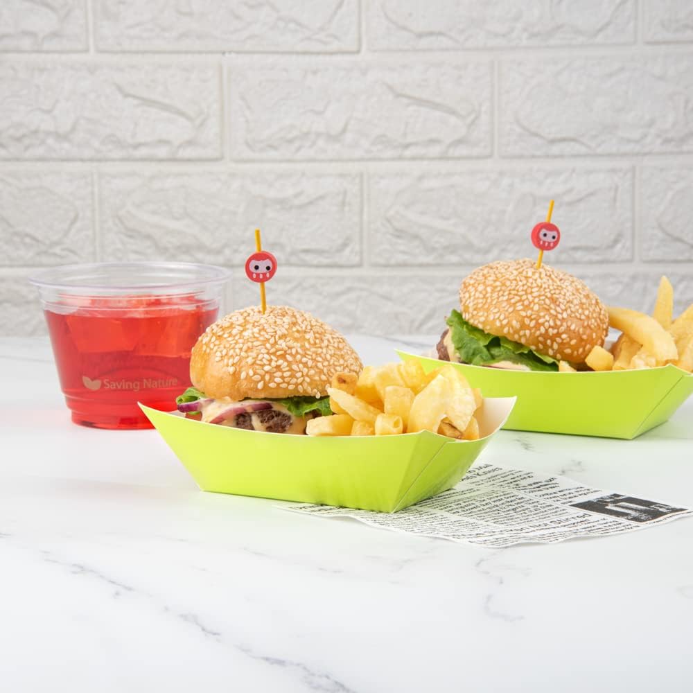 Restaurantware Bio Tek 6 Ounce Boat Paper Boats 50 Disposable #40 Food Trays - PE Lining Durable Light Green Paper Food Baskets For Concession Stands Picnics or Fairs Stackable