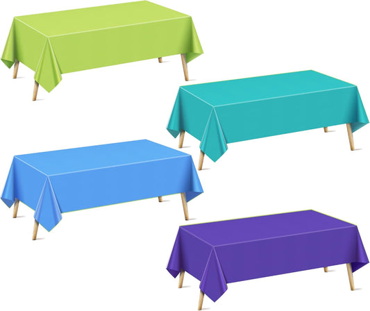 4 Pieces Blue & Green Series Rectangle Tablecloth, 54x72" Solid Color Waterproof & Spillproof Disposable Plastic Table Cover, Durable Party Tablecloth for Dining, Buffet, Picnic, Outdoor Events