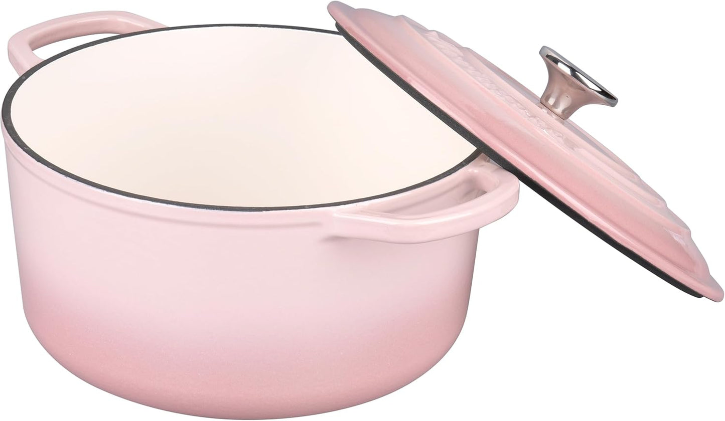 Enameled Cast Iron Dutch Oven Pot with Lid, for Sourdough Bread Baking, Round Dutch Ovens, 6 Quart, Pink