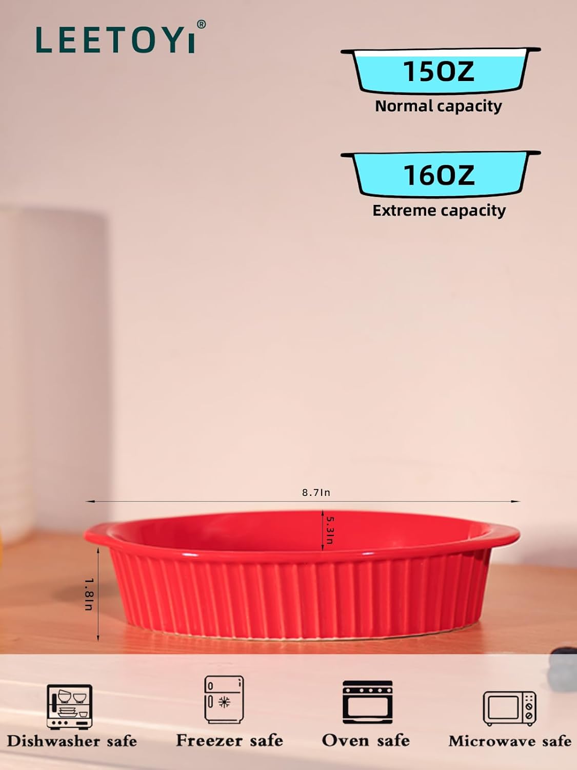 LEETOYI Porcelain Small Oval Au Gratin Pans, Baking Dish Set for 1 or 2 person servings, Bakeware with Double Handle for Kitchen and Home, Set of 2 (Red)