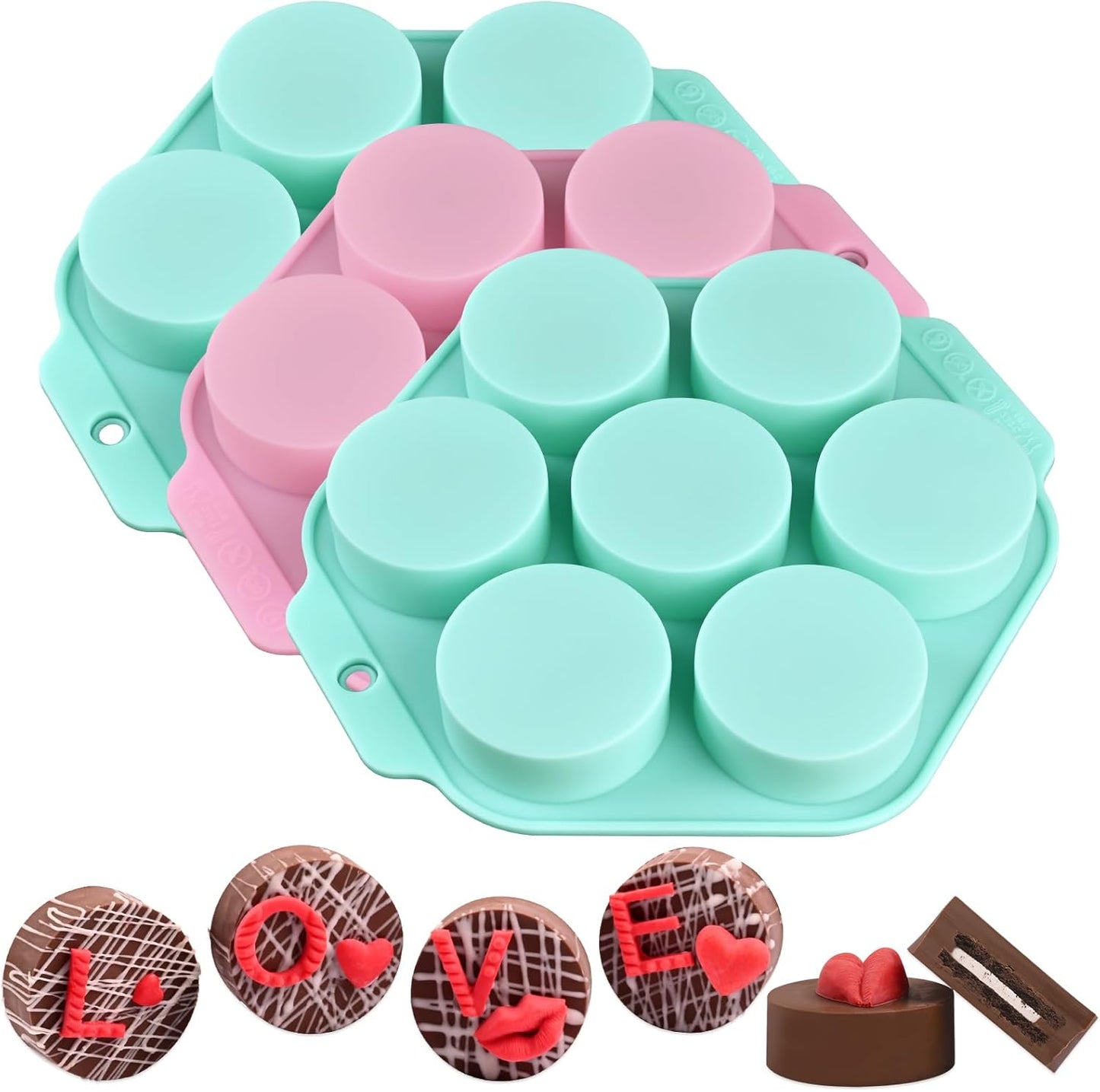 Actvty Round Chocolate Covered Cookie Molds, 3 Pcs Cylinder Chocolate Candy Silicone Molds, Perfect for Chocolate Covered Oreos, Candy, Cakes, Jelly, Muffin, Soap